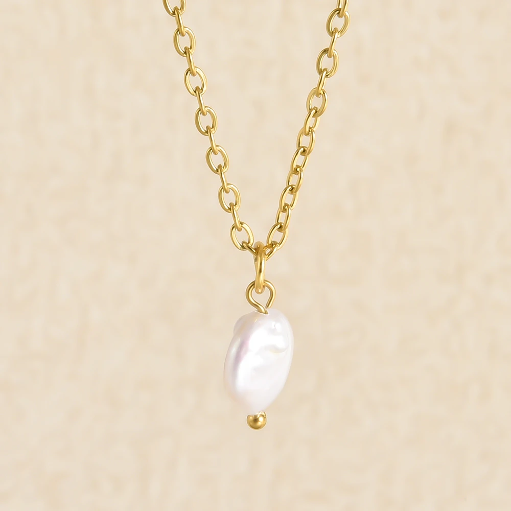 Irregular Flat Round Natural Pearl Necklace & Hoops Earrings Set